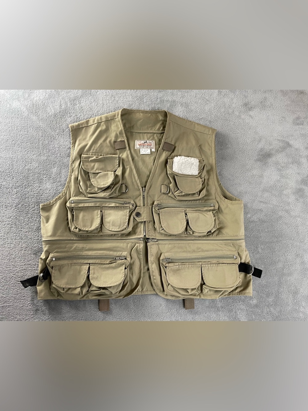 Woodfield Safari Utility Vest Mens Large Beige Pockets Fishing Hunting Outdoors